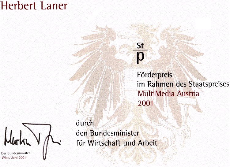 Staatspreis / F&ouml;rderpreis an Herbert Laner